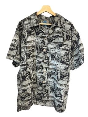 VTG Men’s Button Shirt Novelty Print Travel Vacation 90s Retro Grandpa Size L